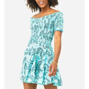 Poupette St Barth Soledad Mini Dress Aqua Sunflower Smocked Crossover SZ XS